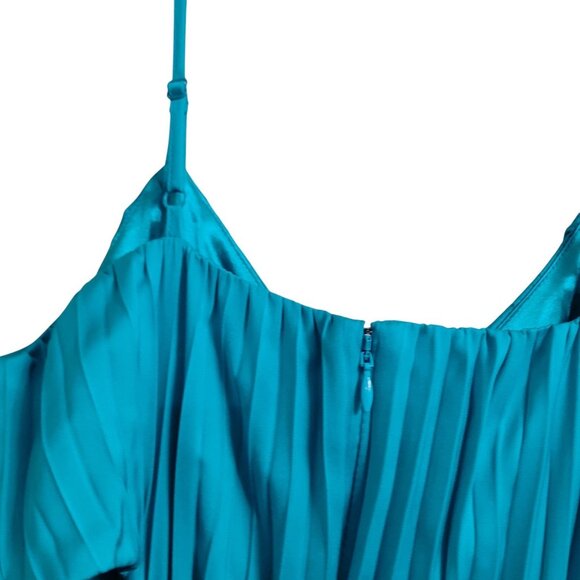 Express Jewel Tone Teal Pleated Side‎ Cutout Maxi Dress Formal Blue Green Size S - Picture 15 of 16